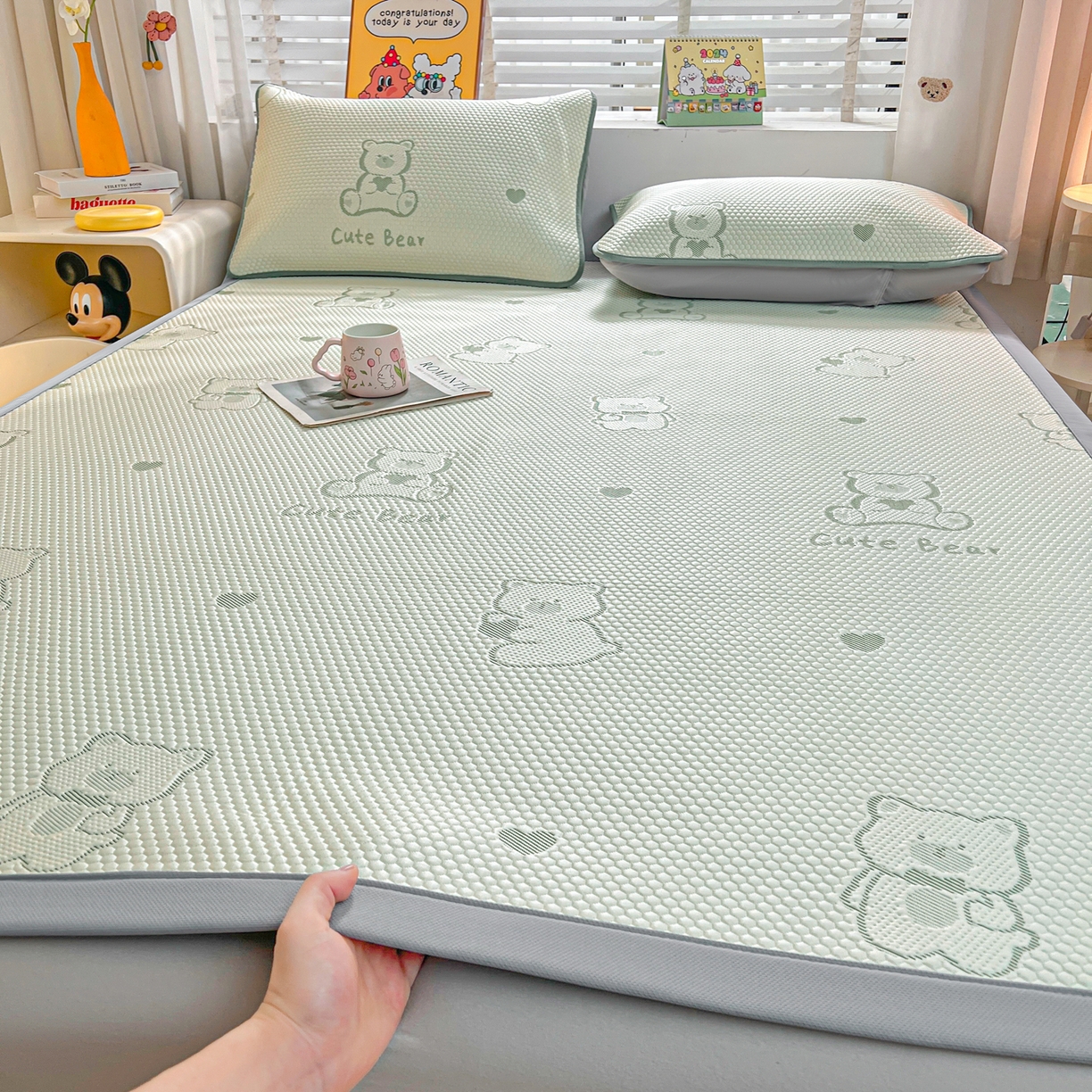 91家纺网 家纺一手货源 找家纺 （总）爱思凯家纺 2026新款A类凉感冰豆豆宿舍凉席席子凉席-灵萌-成人款