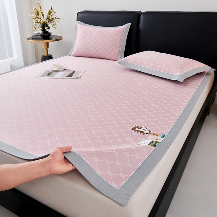 小牛席业 2026春夏新款轻奢菱格提花冰丝席凉席席子空调软席 粉色