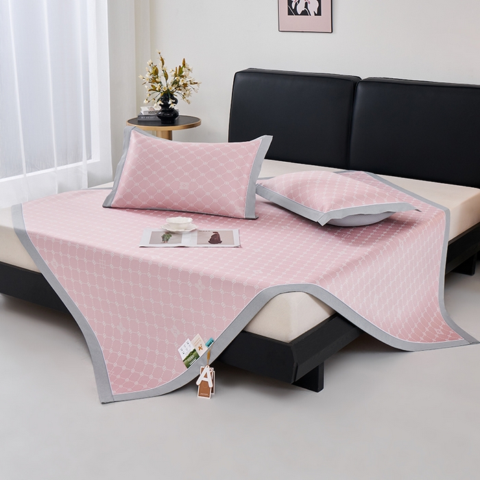 91家纺网 家纺一手货源 找家纺 小牛席业 2026春夏新款轻奢菱格提花冰丝席凉席席子空调软席 粉色