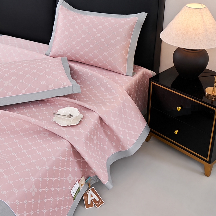 91家纺网 家纺一手货源 找家纺 小牛席业 2026春夏新款轻奢菱格提花冰丝席凉席席子空调软席 粉色