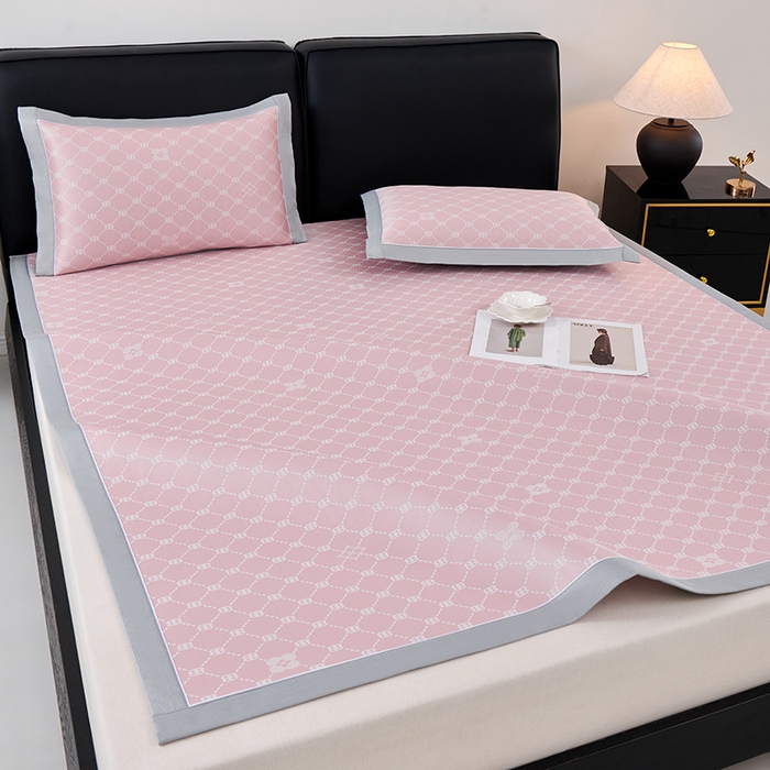 91家纺网 家纺一手货源 找家纺 小牛席业 2026春夏新款轻奢菱格提花冰丝席凉席席子空调软席 粉色