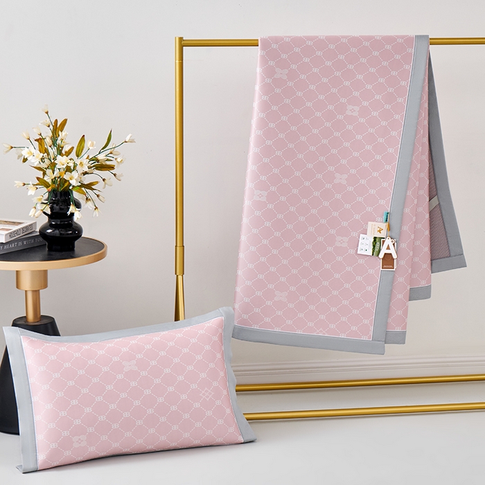 91家纺网 家纺一手货源 找家纺 小牛席业 2026春夏新款轻奢菱格提花冰丝席凉席席子空调软席 粉色