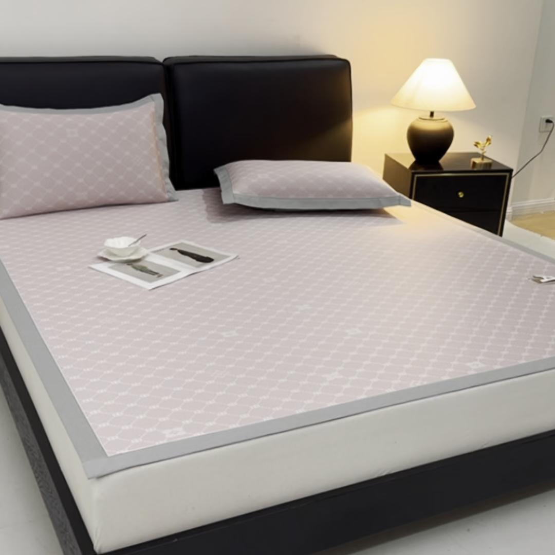 91家纺网 家纺一手货源 找家纺 小牛席业 2026春夏新款轻奢菱格提花冰丝席凉席席子空调软席 粉色