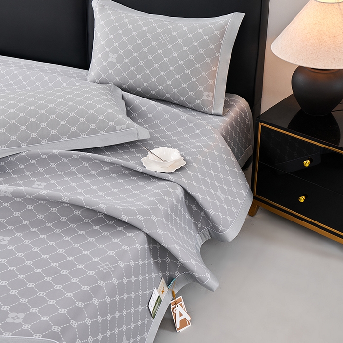 91家纺网 家纺一手货源 找家纺 小牛席业 2026春夏新款轻奢菱格提花冰丝席凉席席子空调软席 灰色