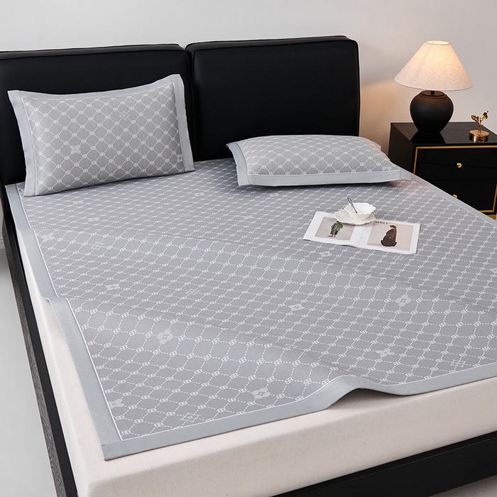 91家纺网 家纺一手货源 找家纺 小牛席业 2026春夏新款轻奢菱格提花冰丝席凉席席子空调软席 灰色