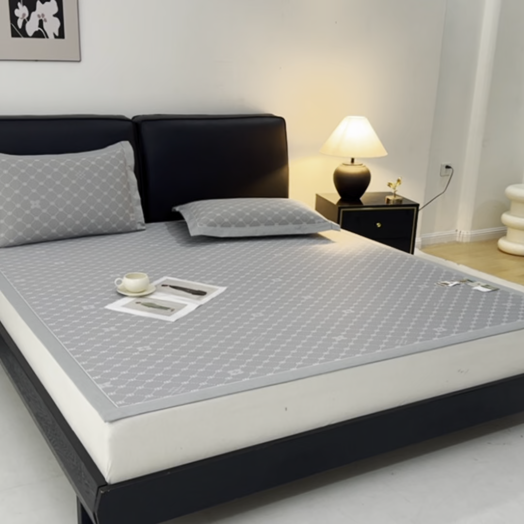 91家纺网 家纺一手货源 找家纺 小牛席业 2026春夏新款轻奢菱格提花冰丝席凉席席子空调软席 灰色