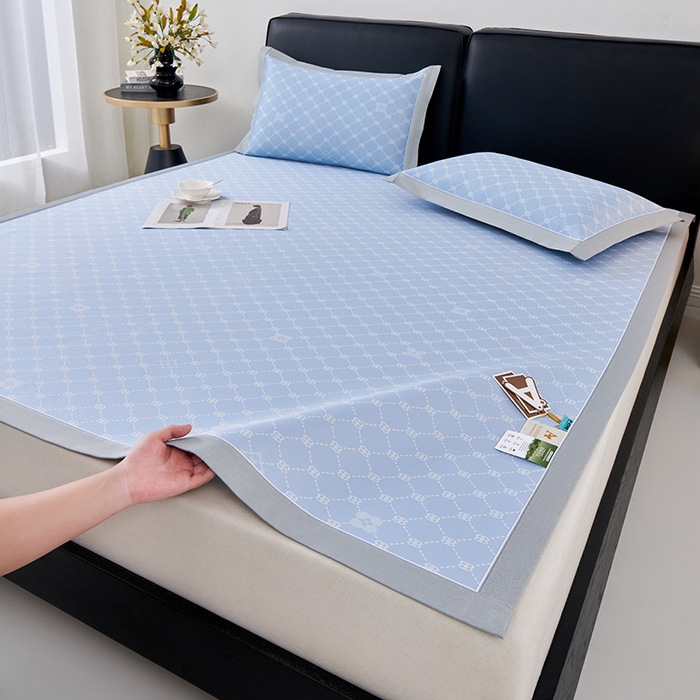 小牛席业 2026春夏新款轻奢菱格提花冰丝席凉席席子空调软席 蓝色