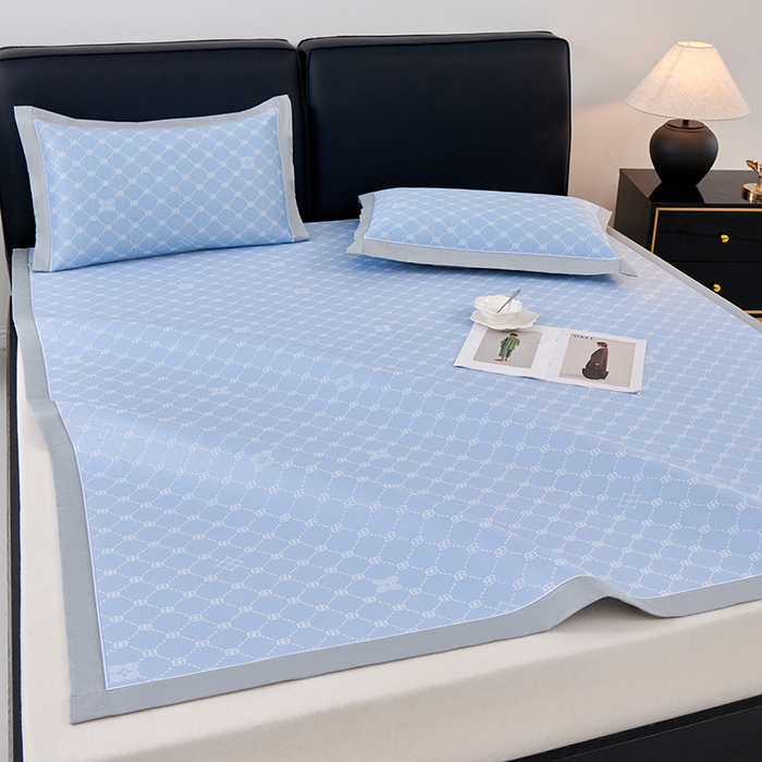 91家纺网 家纺一手货源 找家纺 小牛席业 2026春夏新款轻奢菱格提花冰丝席凉席席子空调软席 蓝色