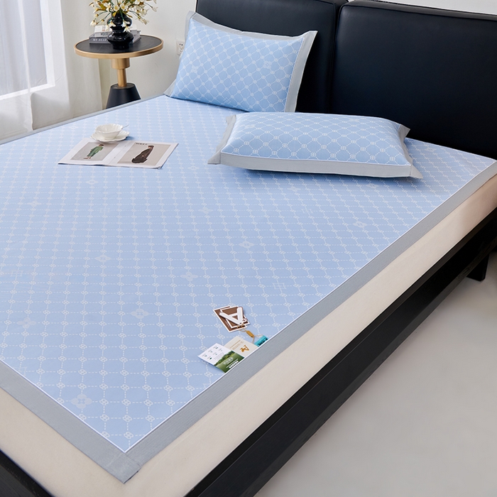 91家纺网 家纺一手货源 找家纺 小牛席业 2026春夏新款轻奢菱格提花冰丝席凉席席子空调软席 蓝色