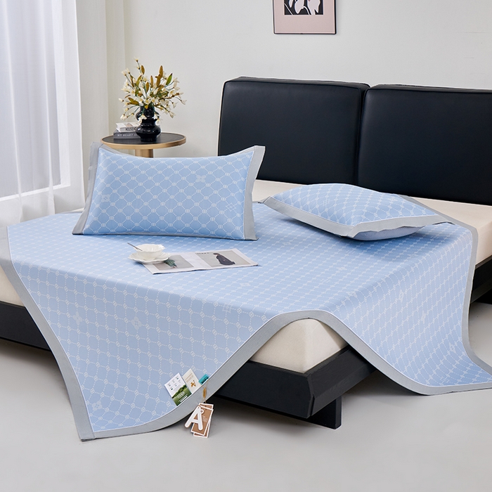 91家纺网 家纺一手货源 找家纺 小牛席业 2026春夏新款轻奢菱格提花冰丝席凉席席子空调软席 蓝色