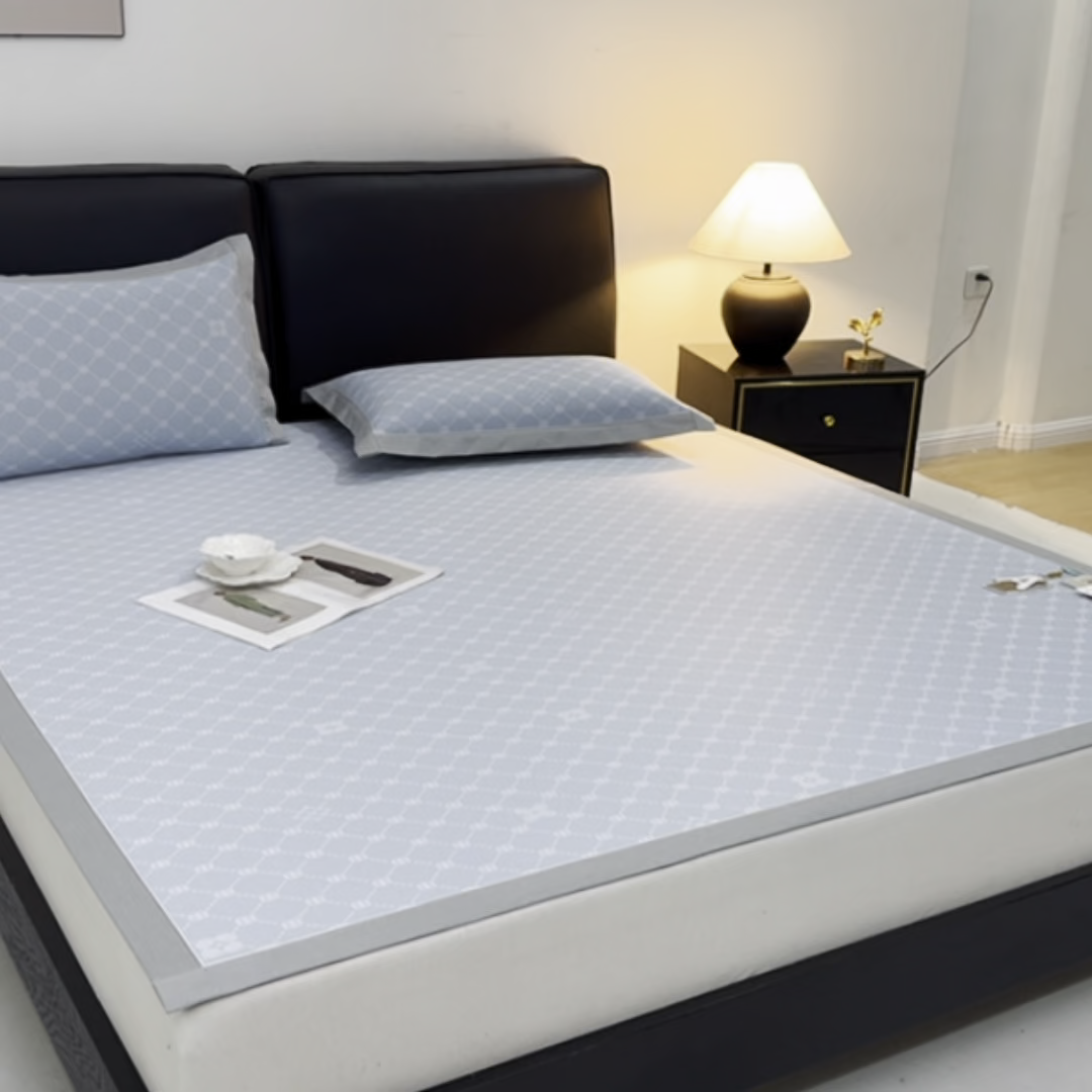 91家纺网 家纺一手货源 找家纺 小牛席业 2026春夏新款轻奢菱格提花冰丝席凉席席子空调软席 蓝色