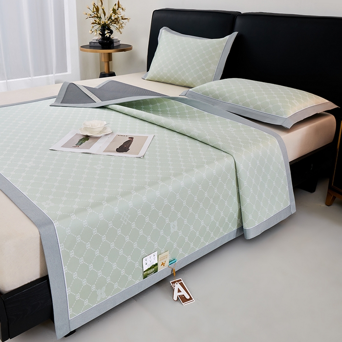 91家纺网 家纺一手货源 找家纺 小牛席业 2026春夏新款轻奢菱格提花冰丝席凉席席子空调软席 抹茶