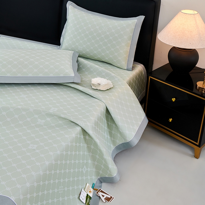 91家纺网 家纺一手货源 找家纺 小牛席业 2026春夏新款轻奢菱格提花冰丝席凉席席子空调软席 抹茶