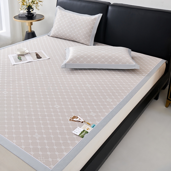 91家纺网 家纺一手货源 找家纺 小牛席业 2026春夏新款轻奢菱格提花冰丝席凉席席子空调软席 香槟