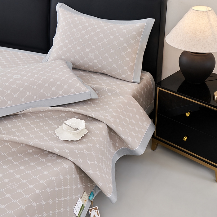 91家纺网 家纺一手货源 找家纺 小牛席业 2026春夏新款轻奢菱格提花冰丝席凉席席子空调软席 香槟