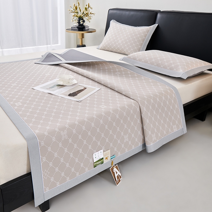 91家纺网 家纺一手货源 找家纺 小牛席业 2026春夏新款轻奢菱格提花冰丝席凉席席子空调软席 香槟