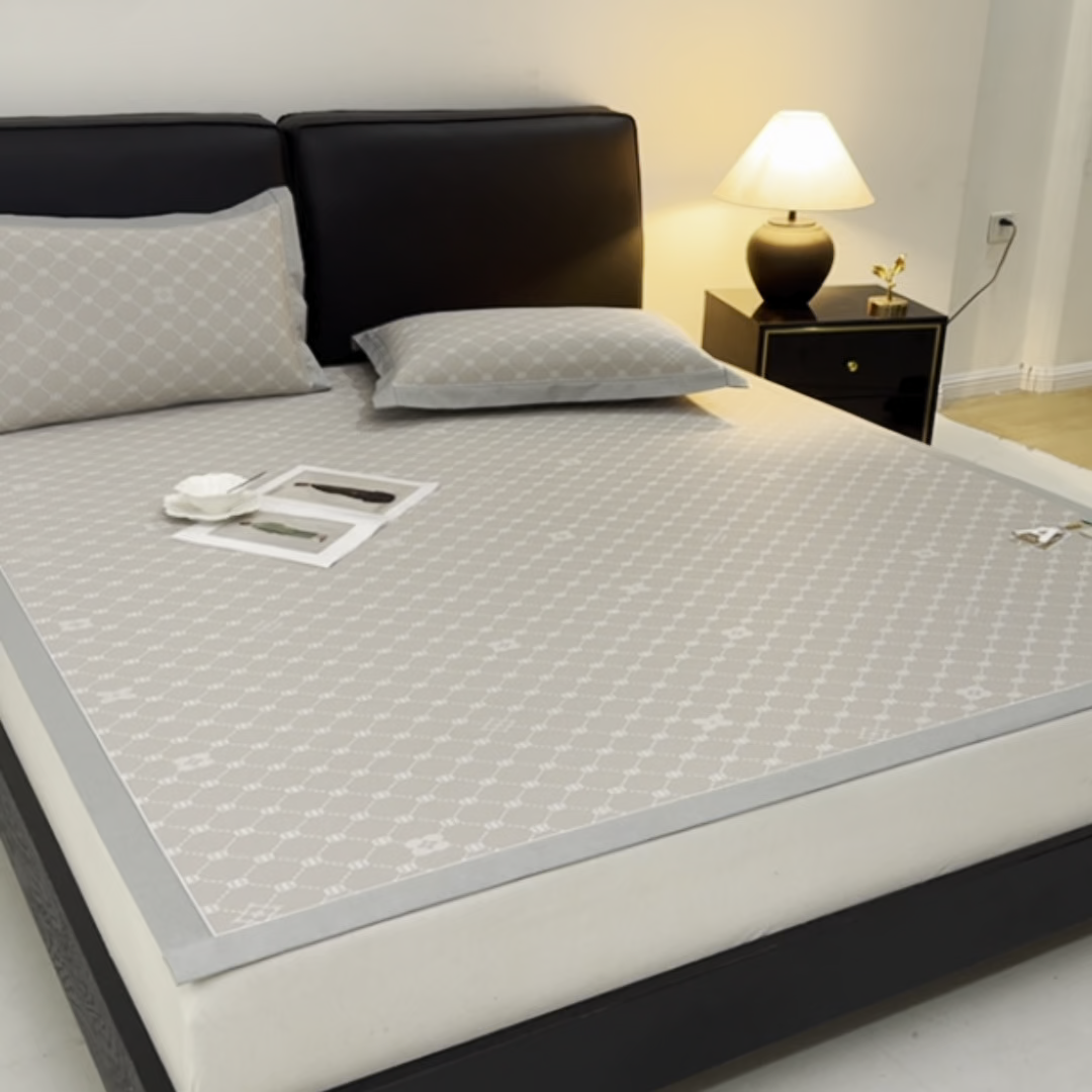 91家纺网 家纺一手货源 找家纺 小牛席业 2026春夏新款轻奢菱格提花冰丝席凉席席子空调软席 香槟