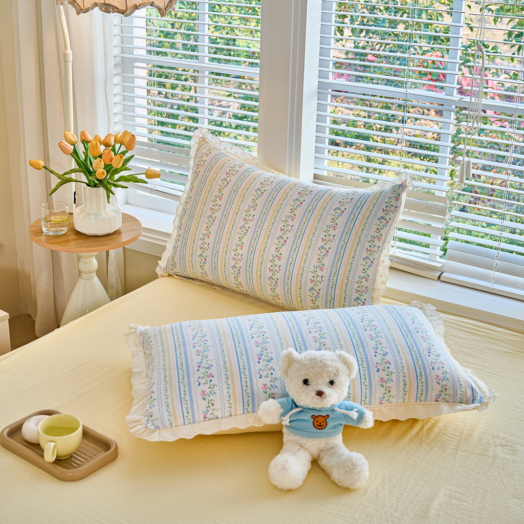 91家纺网 家纺一手货源 找家纺 钰锦珀家纺 2026春夏新款云感皱皱纱镂空花边三件套四件套 安娜花园