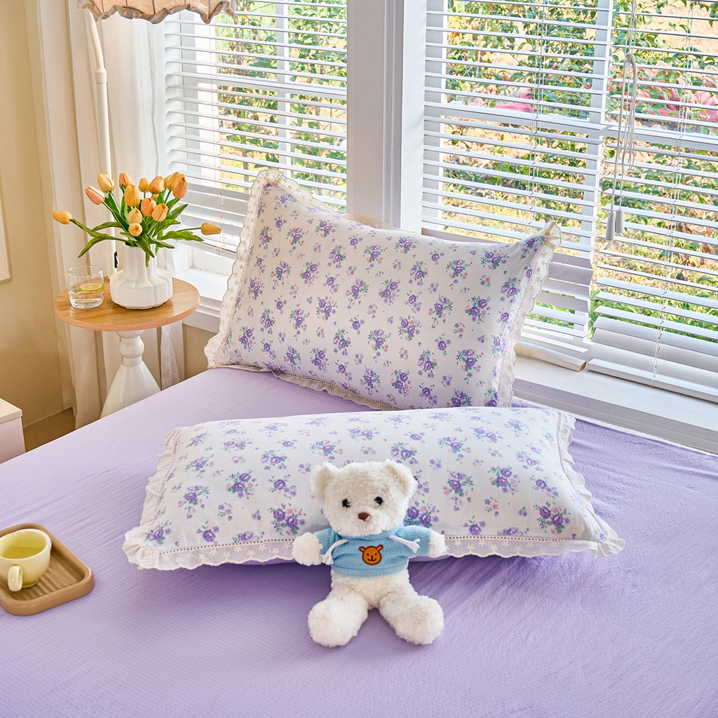 91家纺网 家纺一手货源 找家纺 钰锦珀家纺 2026春夏新款云感皱皱纱镂空花边三件套四件套 春晓