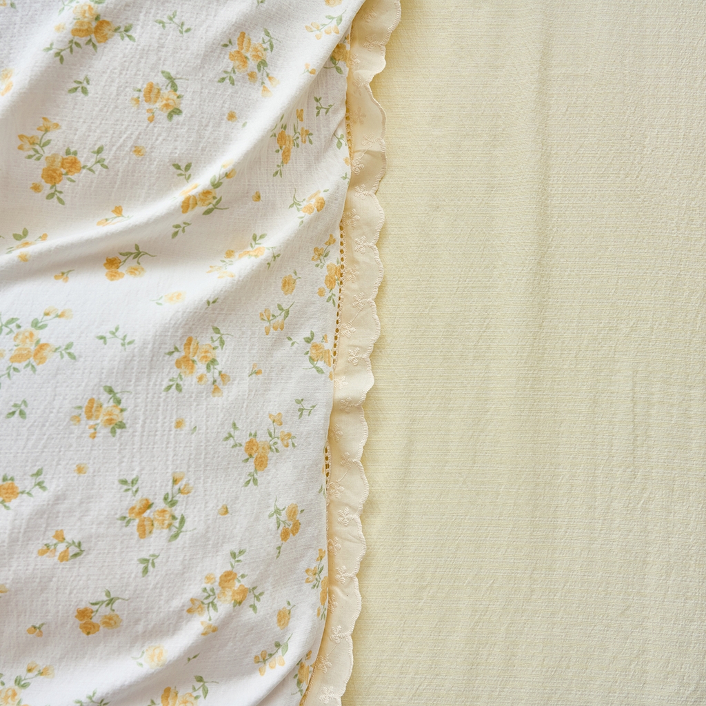 91家纺网 家纺一手货源 找家纺 钰锦珀家纺 2026春夏新款云感皱皱纱镂空花边三件套四件套 梨花落