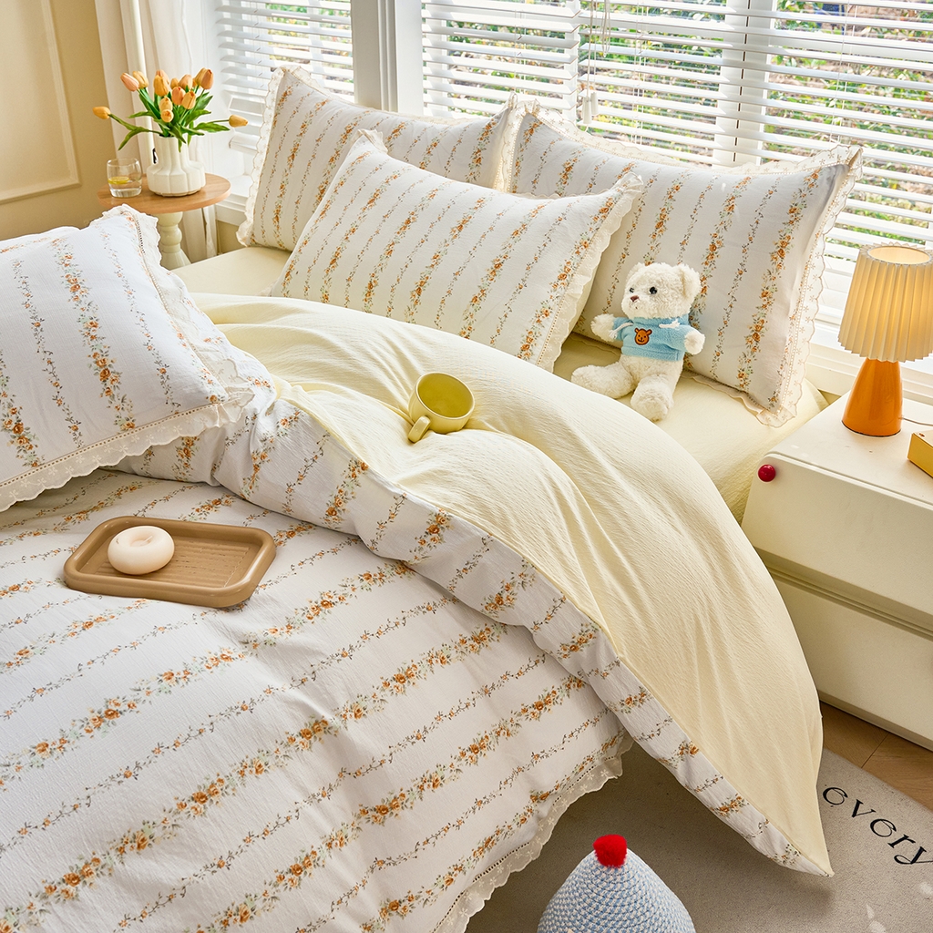 91家纺网 家纺一手货源 找家纺 钰锦珀家纺 2026春夏新款云感皱皱纱镂空花边三件套四件套 洛克庄园