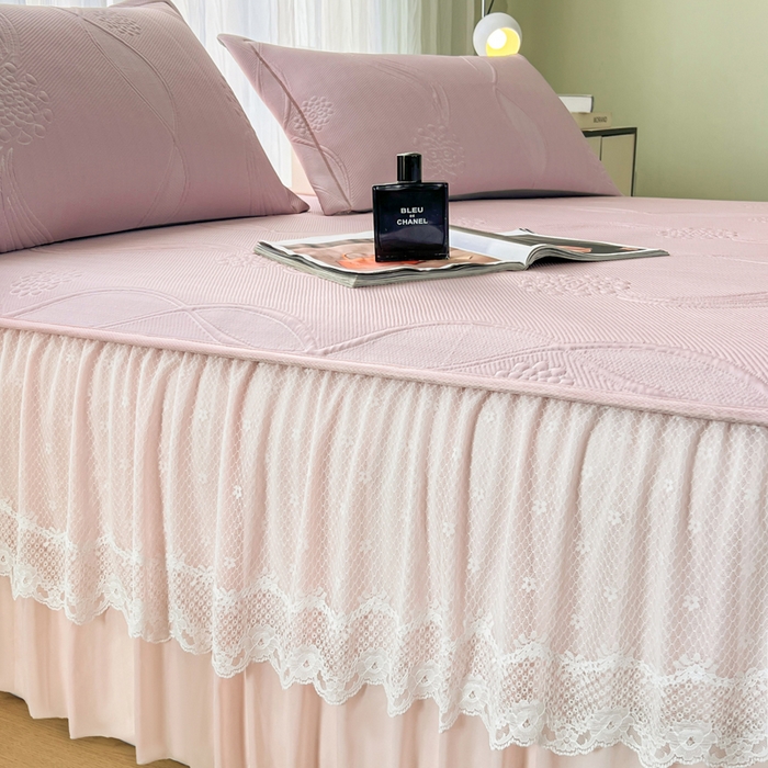 91家纺网 家纺一手货源 找家纺 （总）库里梦家纺 2026新款高克重复合蕾丝花边PE高分子凉席-床裙款