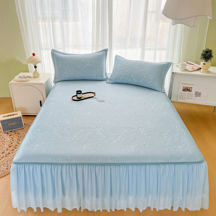 91家纺网 家纺一手货源 找家纺 （总）库里梦家纺 2026新款高克重复合蕾丝花边PE高分子凉席-床裙款