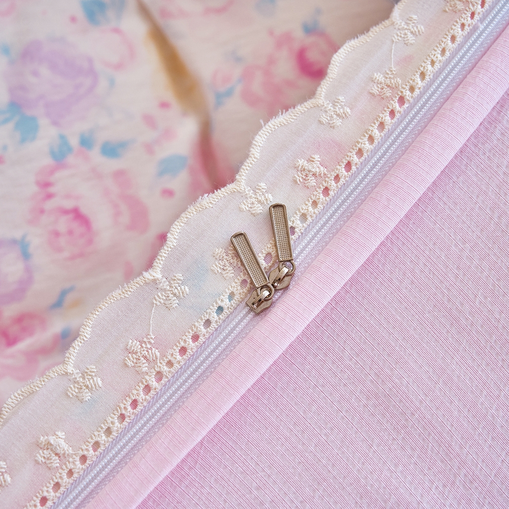 91家纺网 家纺一手货源 找家纺 钰锦珀家纺 2026春夏新款云感皱皱纱镂空花边三件套四件套 晚香玉