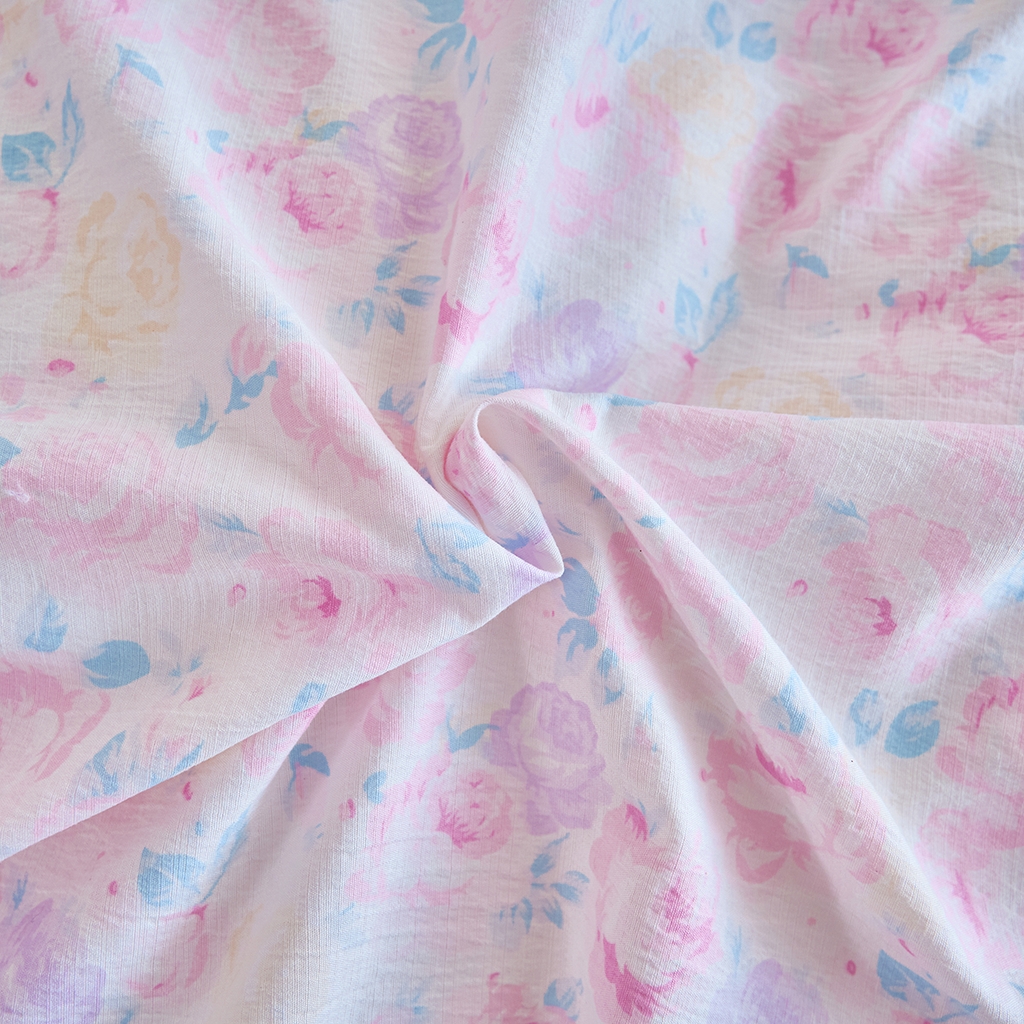 91家纺网 家纺一手货源 找家纺 钰锦珀家纺 2026春夏新款云感皱皱纱镂空花边三件套四件套 晚香玉