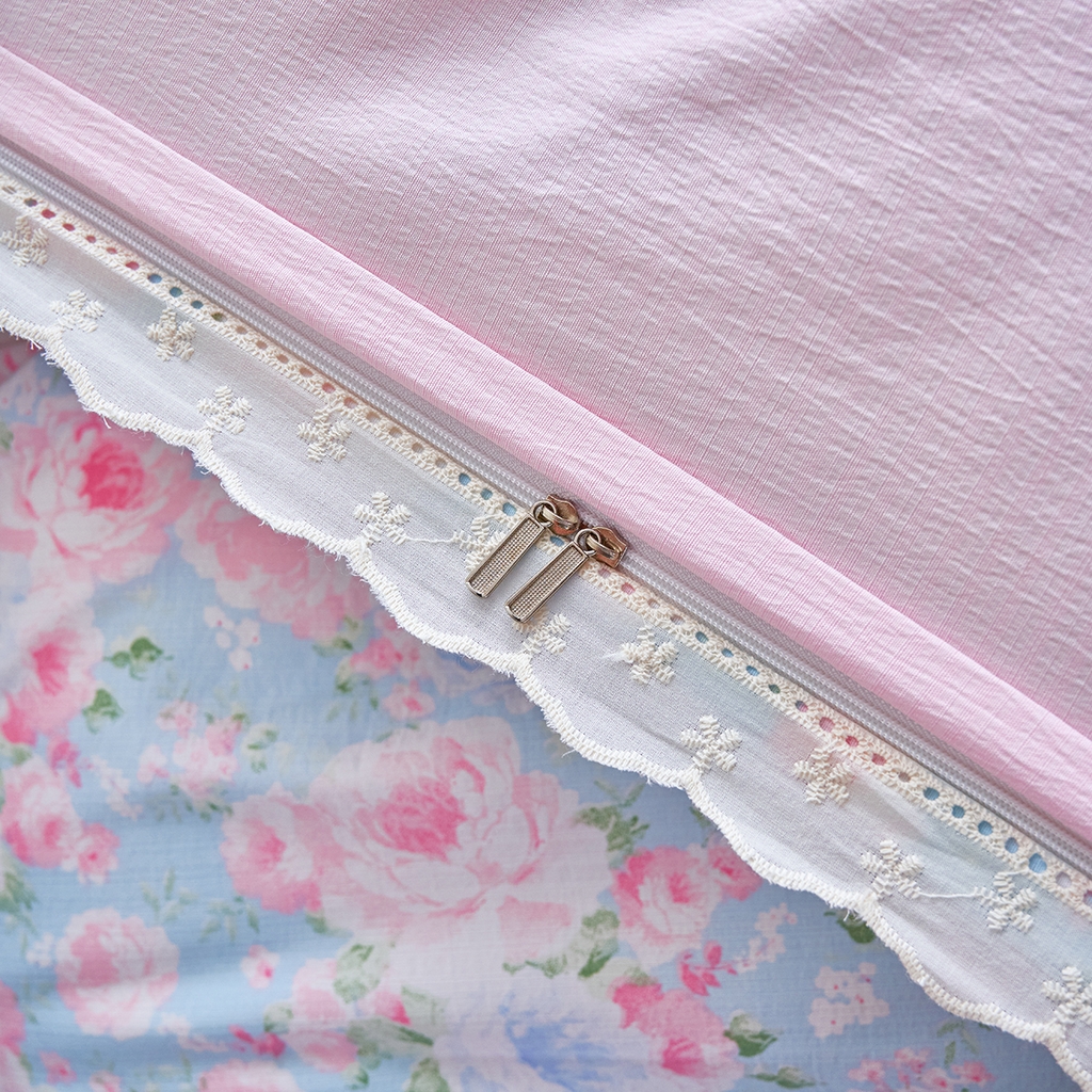 91家纺网 家纺一手货源 找家纺 钰锦珀家纺 2026春夏新款云感皱皱纱镂空花边三件套四件套 悠野