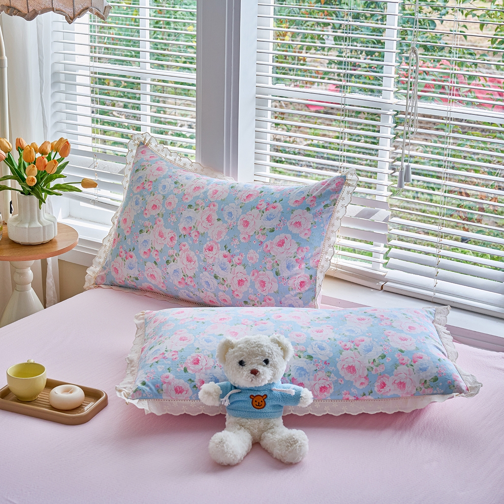 91家纺网 家纺一手货源 找家纺 钰锦珀家纺 2026春夏新款云感皱皱纱镂空花边三件套四件套 悠野