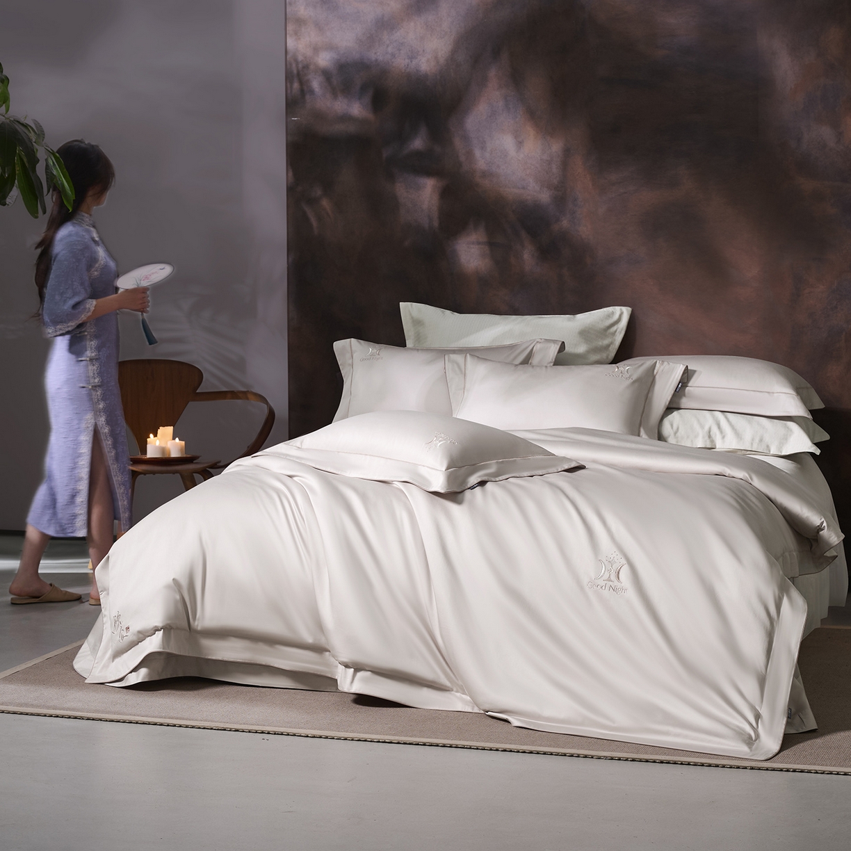 玖玖爱家纺 2026新款奢织黄金长绒棉四件套晚安好梦系列 雅金