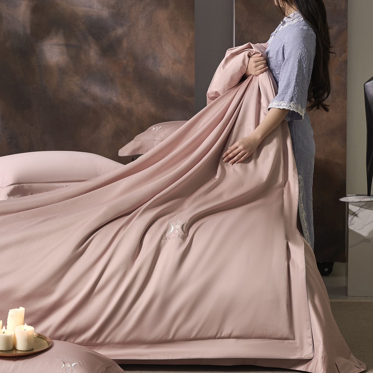 玖玖爱家纺 2026新款奢织黄金长绒棉四件套晚安好梦系列 仙女粉