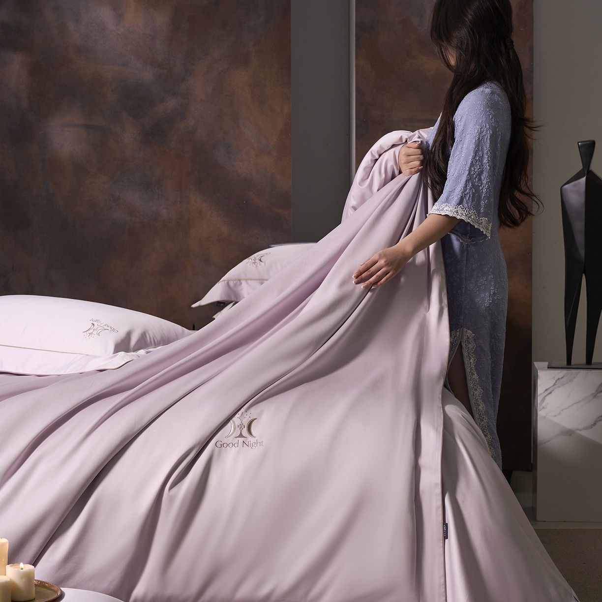 玖玖爱家纺 2026新款奢织黄金长绒棉四件套晚安好梦系列 迷雾紫