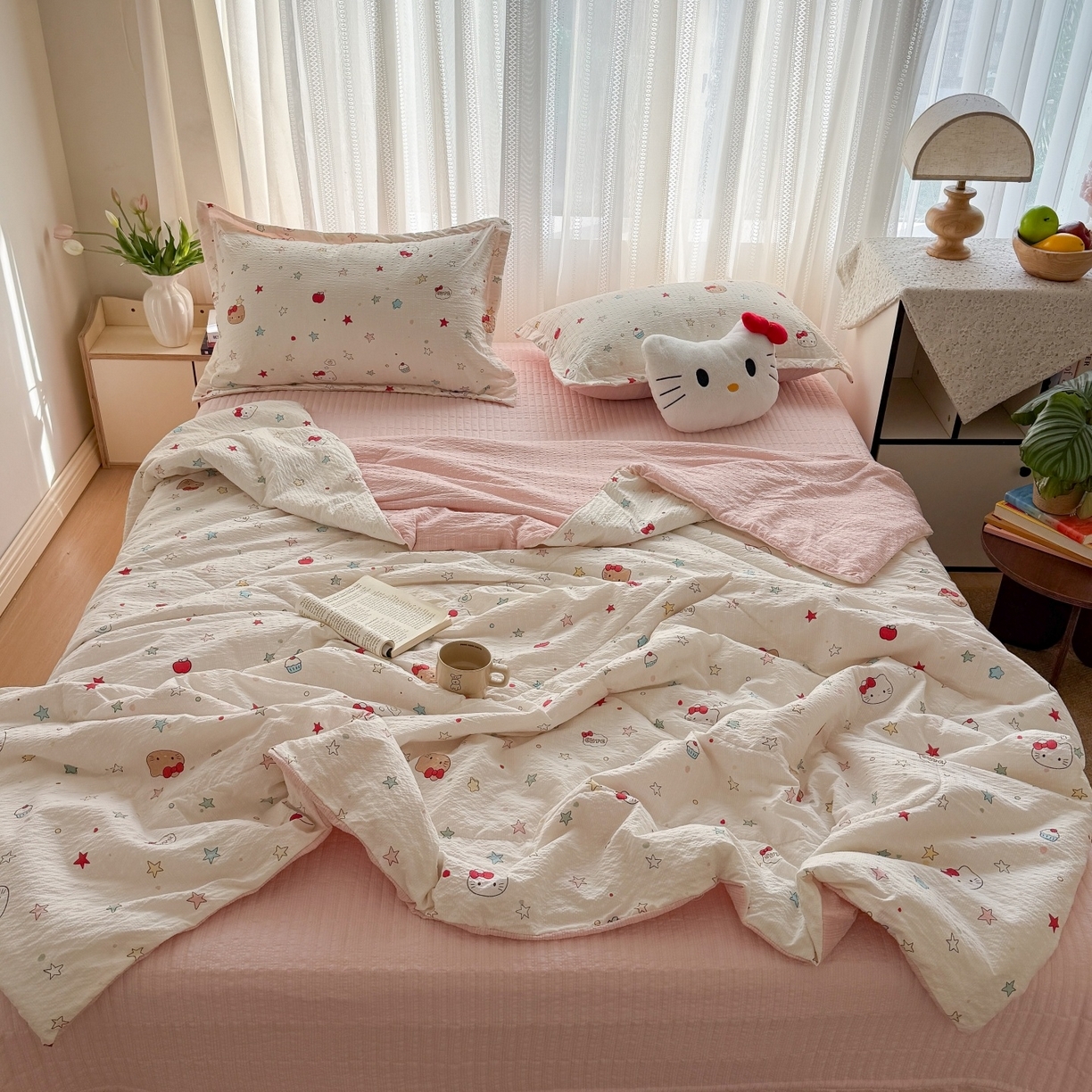 91家纺网 家纺一手货源 找家纺 （总）梵希雅 2026新款云感泡芙棉泡芙纱床盖夏被四件套