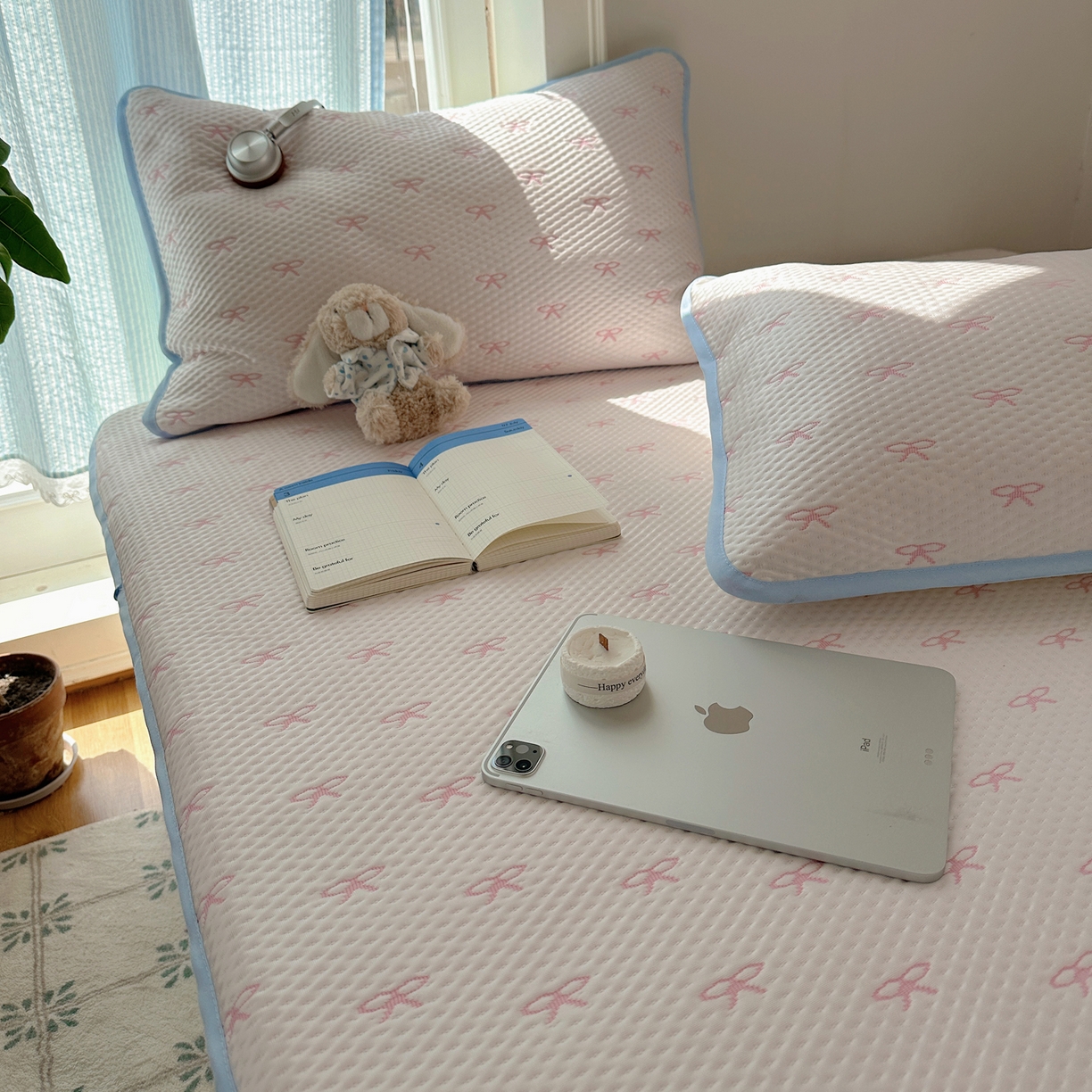 91家纺网 家纺一手货源 找家纺 山茶家居-原创设计（原山茶家纺） 2026新款pe果冻提花席凉席-芭蕾结语 芭蕾结语-粉-平铺款