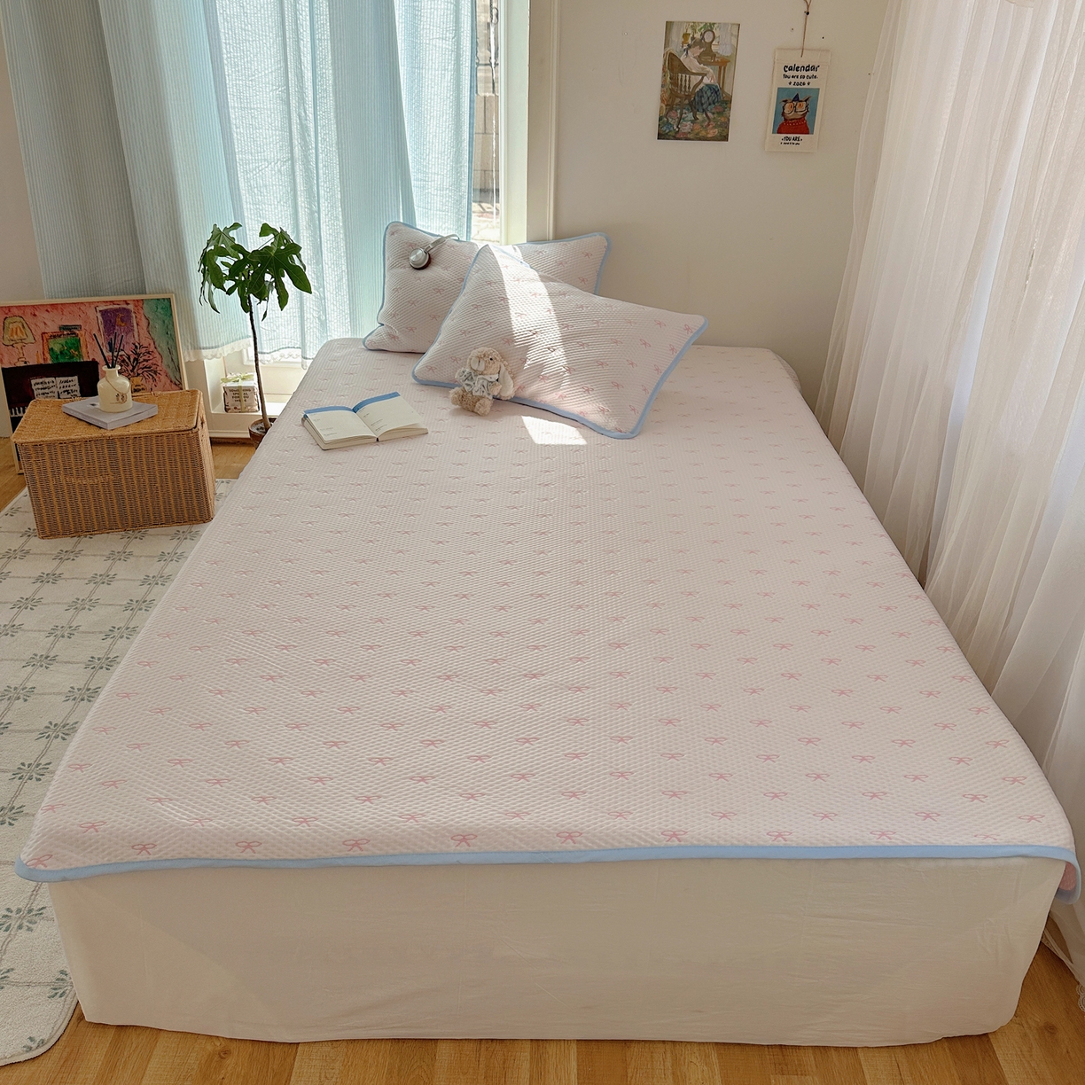 91家纺网 家纺一手货源 找家纺 山茶家居-原创设计（原山茶家纺） 2026新款pe果冻提花席凉席-芭蕾结语 芭蕾结语-粉-平铺款