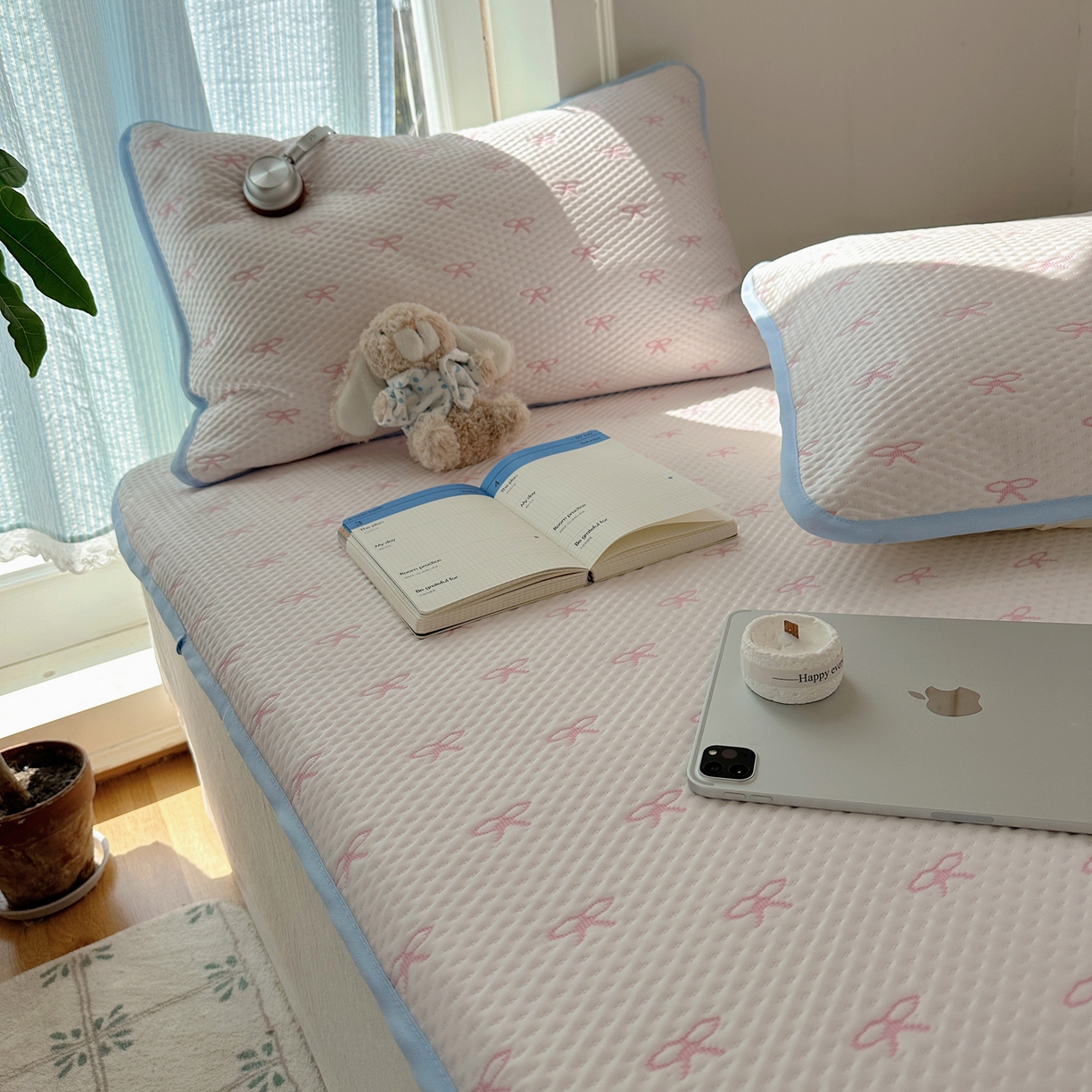 91家纺网 家纺一手货源 找家纺 山茶家居-原创设计（原山茶家纺） 2026新款pe果冻提花席凉席-芭蕾结语 芭蕾结语-粉-平铺款