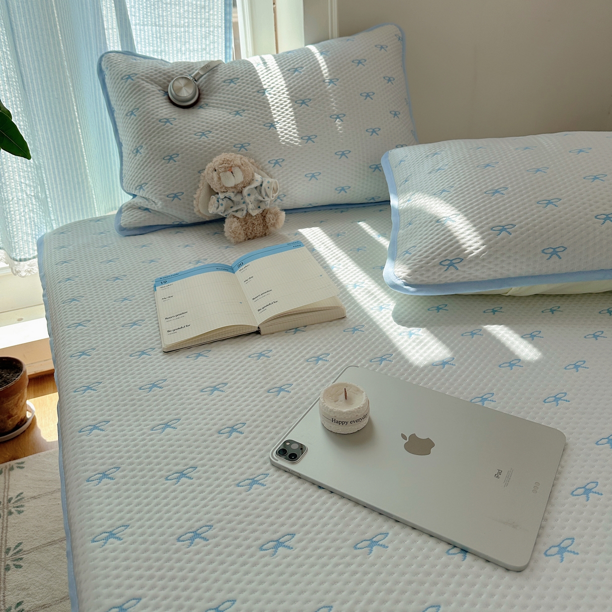 山茶家居-原创设计（原山茶家纺） 2026新款pe果冻提花席凉席-芭蕾结语 芭蕾结语-蓝-平铺款