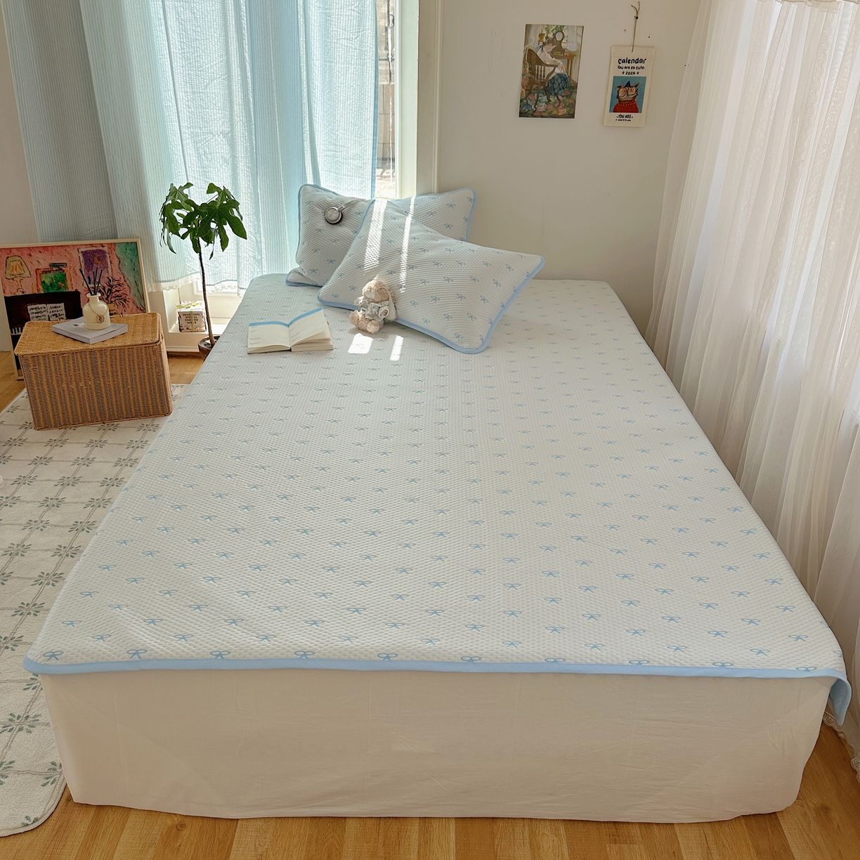 91家纺网 家纺一手货源 找家纺 山茶家居-原创设计（原山茶家纺） 2026新款pe果冻提花席凉席-芭蕾结语 芭蕾结语-蓝-平铺款