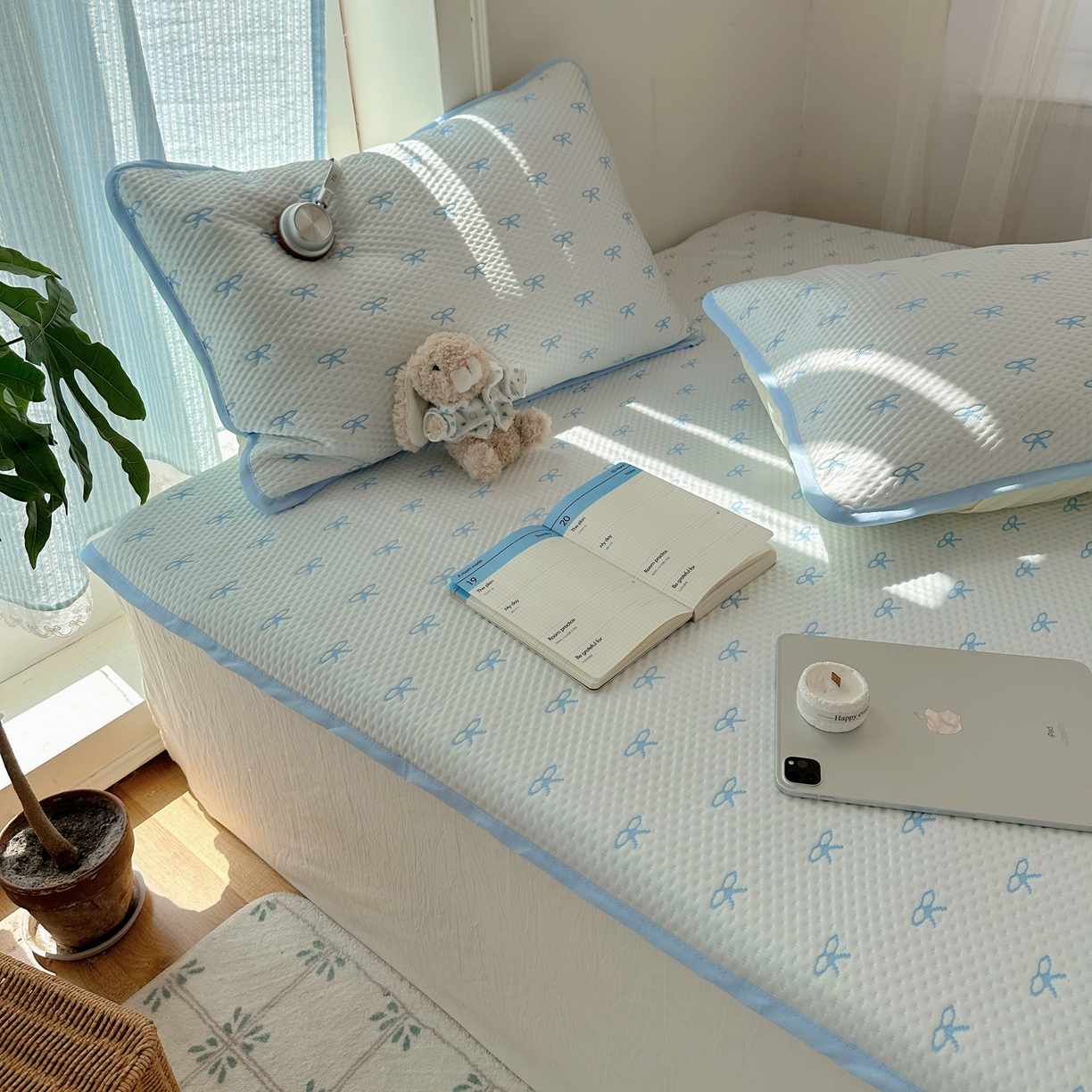 91家纺网 家纺一手货源 找家纺 山茶家居-原创设计（原山茶家纺） 2026新款pe果冻提花席凉席-芭蕾结语 芭蕾结语-蓝-平铺款