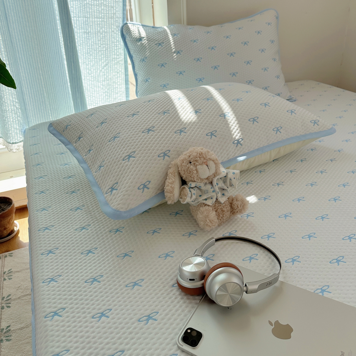 91家纺网 家纺一手货源 找家纺 山茶家居-原创设计（原山茶家纺） 2026新款pe果冻提花席凉席-芭蕾结语 芭蕾结语-蓝-平铺款