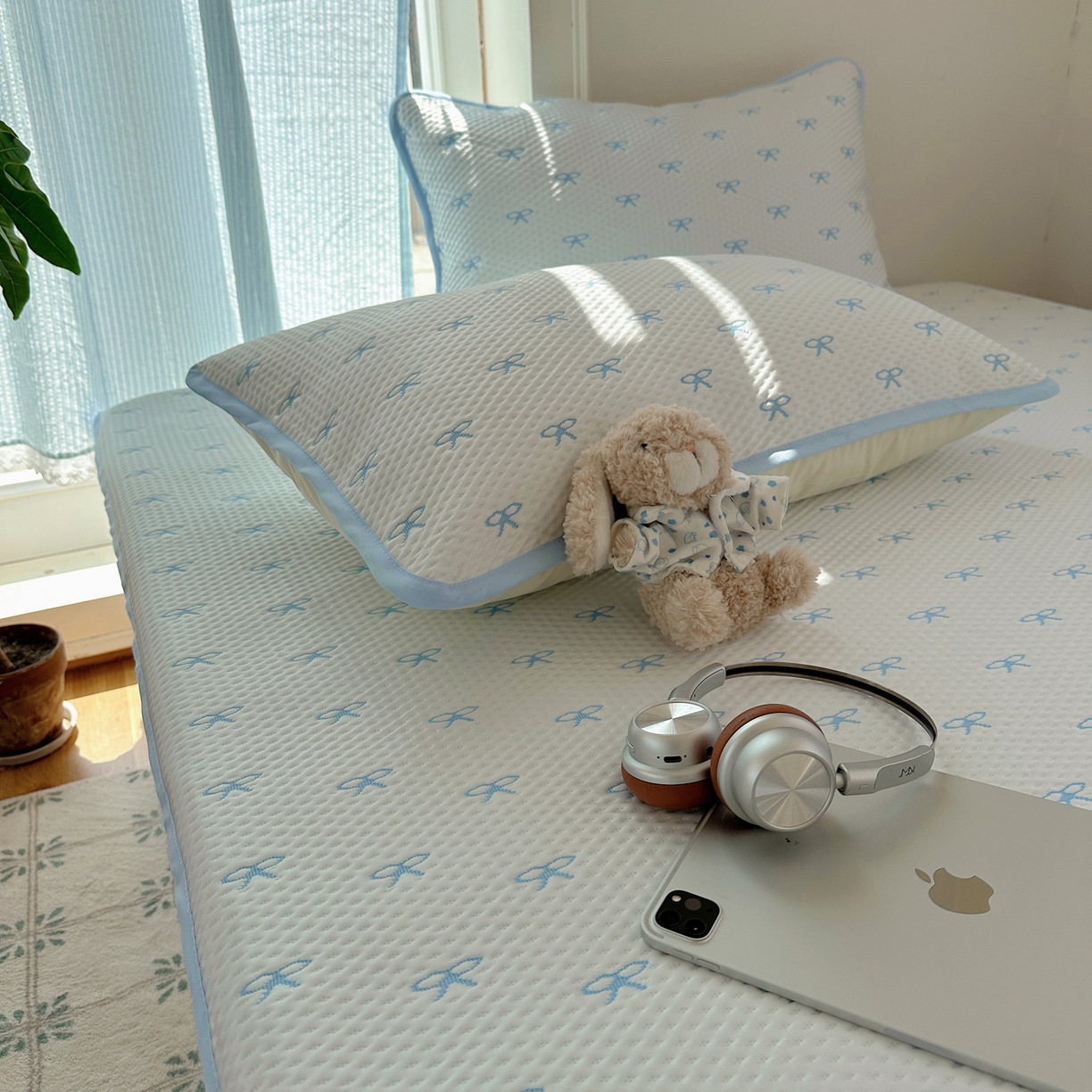 91家纺网 家纺一手货源 找家纺 山茶家居-原创设计（原山茶家纺） 2026新款pe果冻提花席凉席-芭蕾结语 芭蕾结语-蓝-平铺款