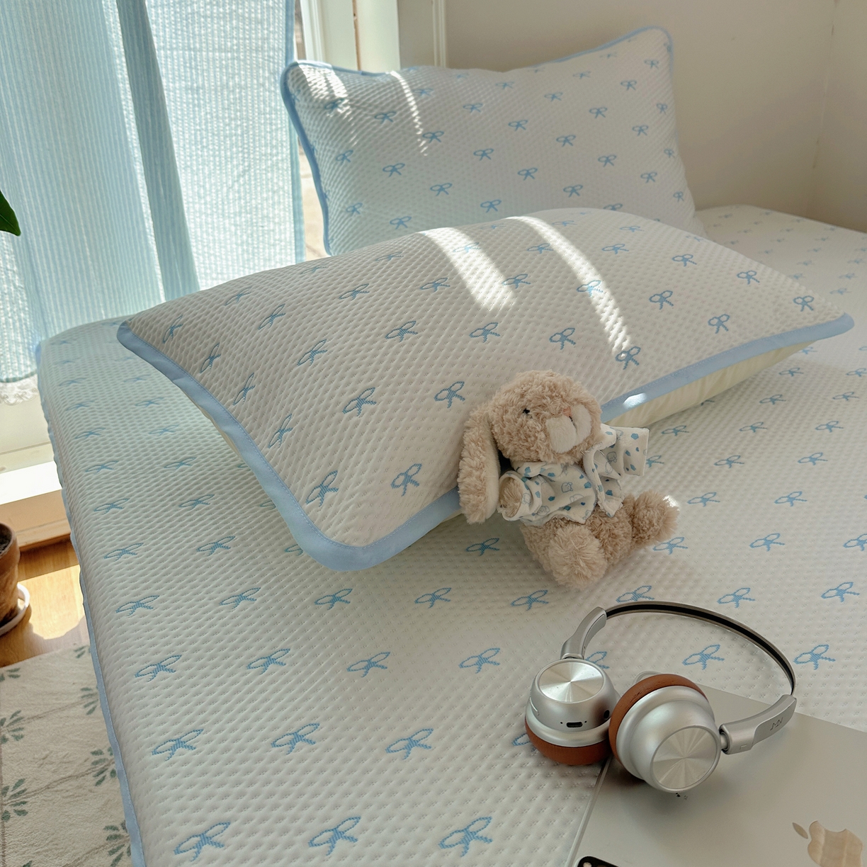 91家纺网 家纺一手货源 找家纺 山茶家居-原创设计（原山茶家纺） 2026新款pe果冻提花席凉席-芭蕾结语 芭蕾结语-蓝-平铺款