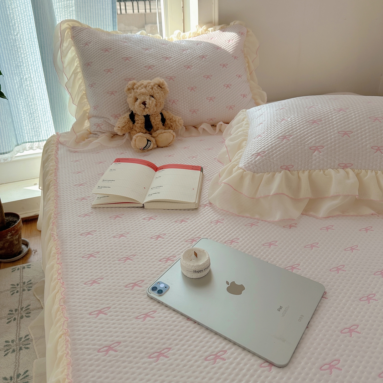 山茶家居-原创设计（原山茶家纺） 2026新款pe果冻提花席凉席-芭蕾结语 芭蕾结语-粉-床裙款