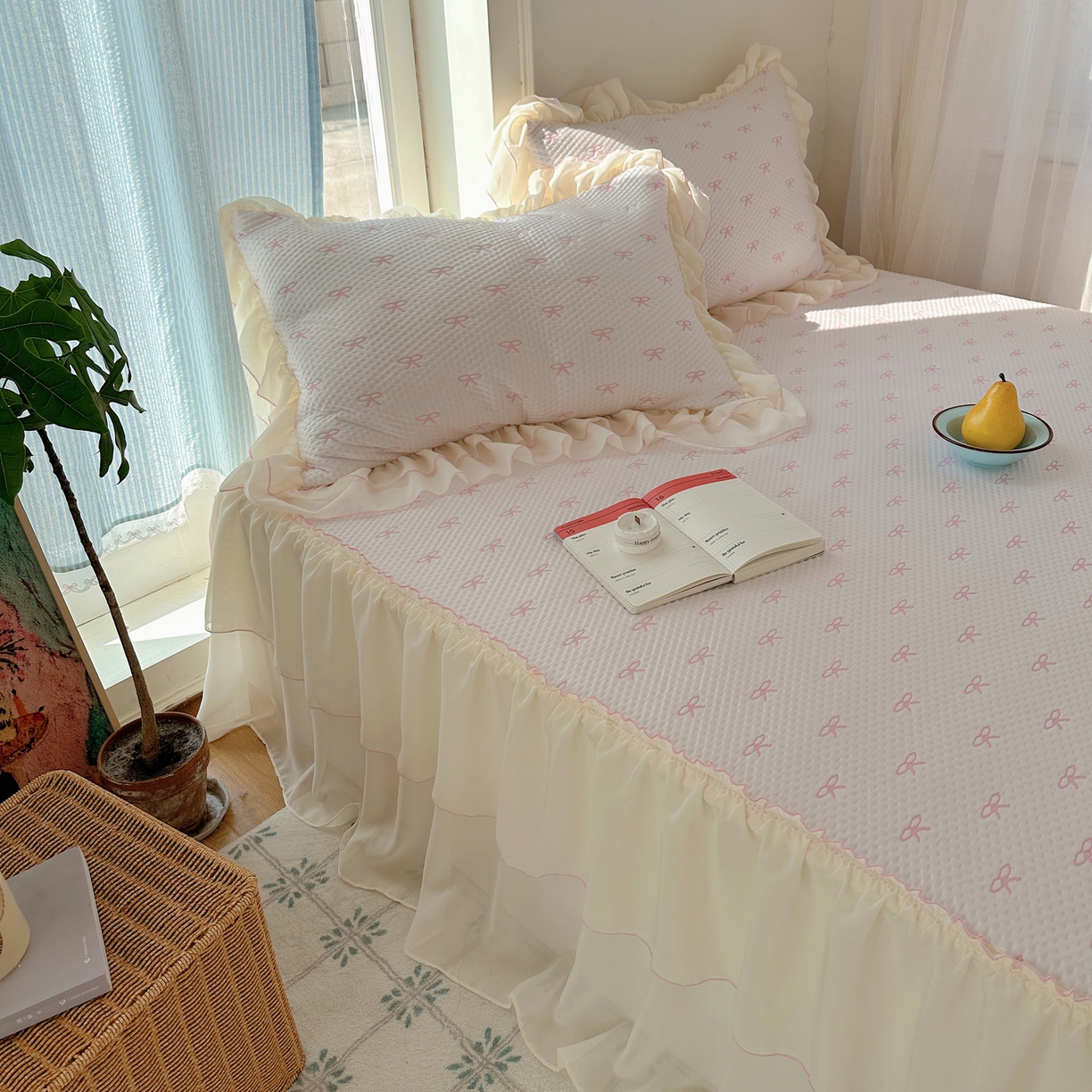 91家纺网 家纺一手货源 找家纺 山茶家居-原创设计（原山茶家纺） 2026新款pe果冻提花席凉席-芭蕾结语 芭蕾结语-粉-床裙款