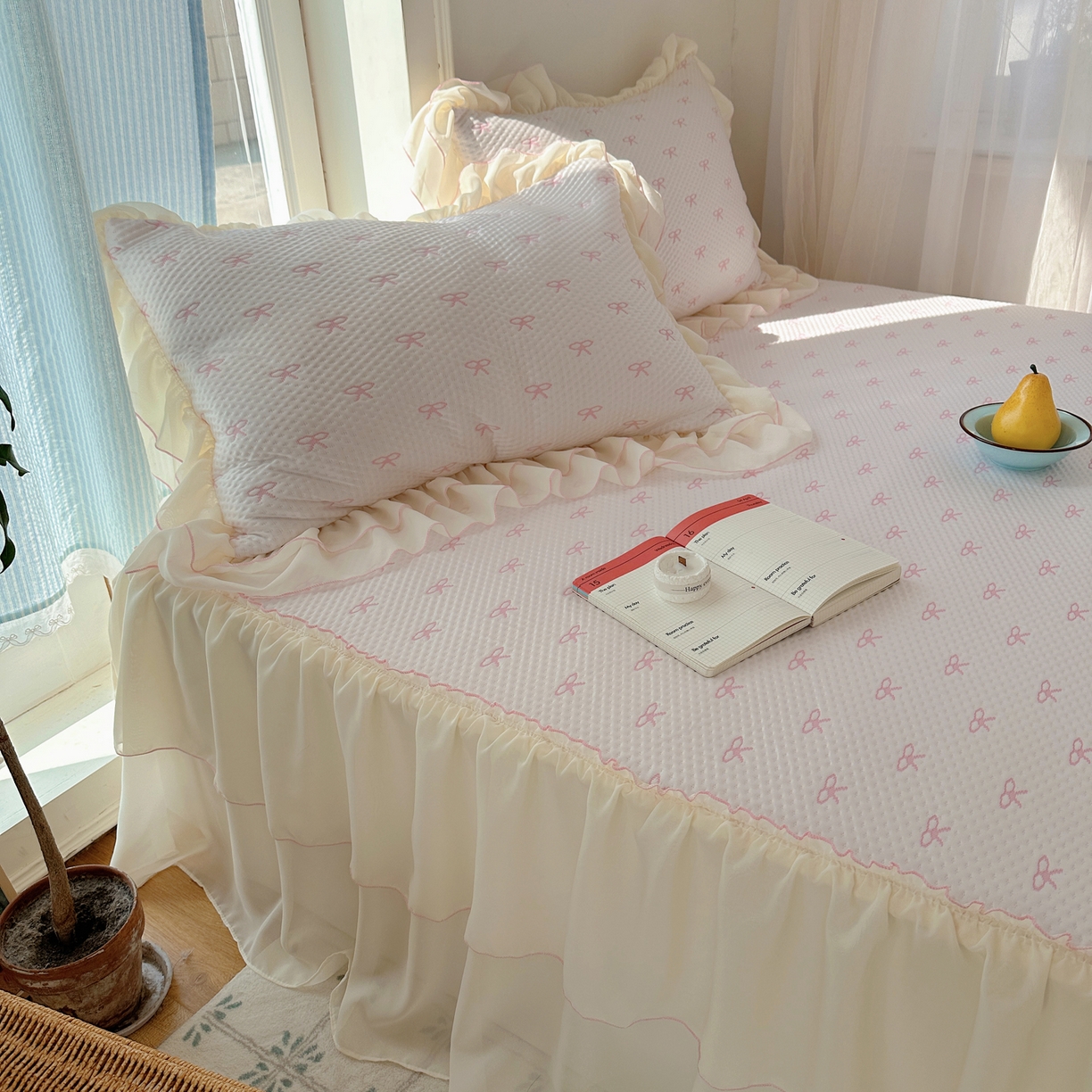 91家纺网 家纺一手货源 找家纺 山茶家居-原创设计（原山茶家纺） 2026新款pe果冻提花席凉席-芭蕾结语 芭蕾结语-粉-床裙款