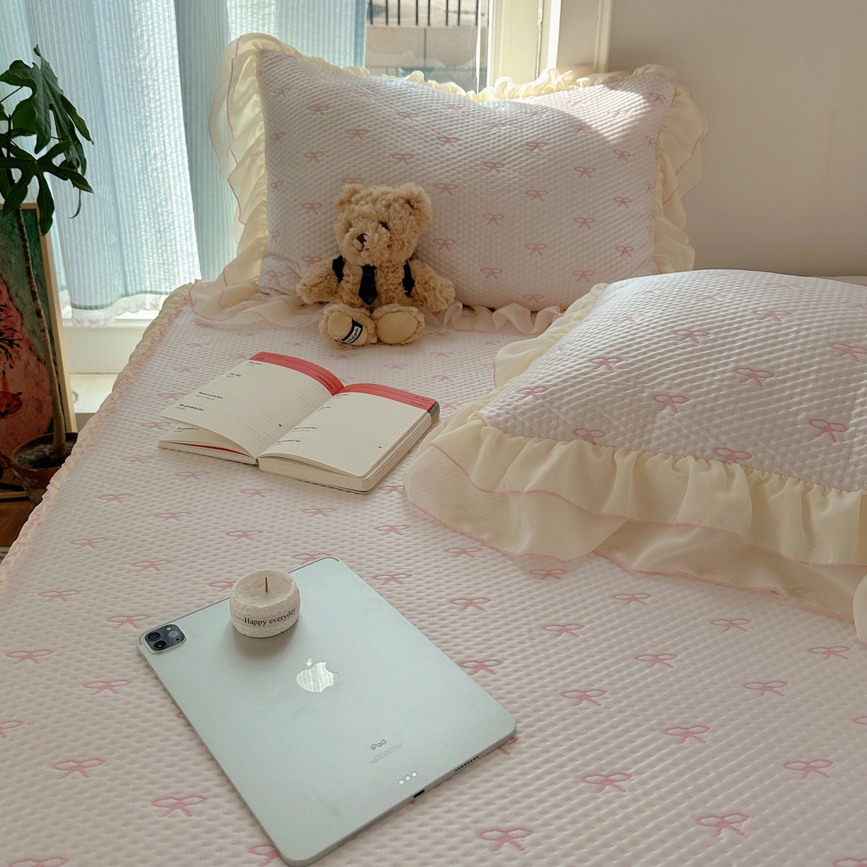 91家纺网 家纺一手货源 找家纺 山茶家居-原创设计（原山茶家纺） 2026新款pe果冻提花席凉席-芭蕾结语 芭蕾结语-粉-床裙款