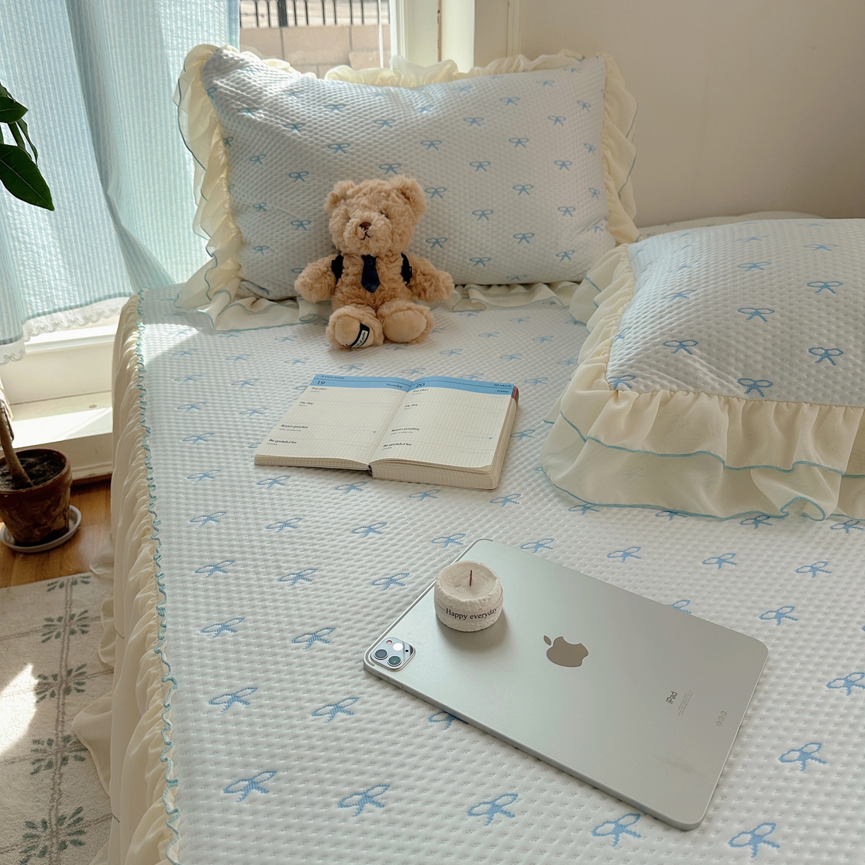 山茶家居-原创设计（原山茶家纺） 2026新款pe果冻提花席凉席-芭蕾结语 芭蕾结语-蓝-床裙款