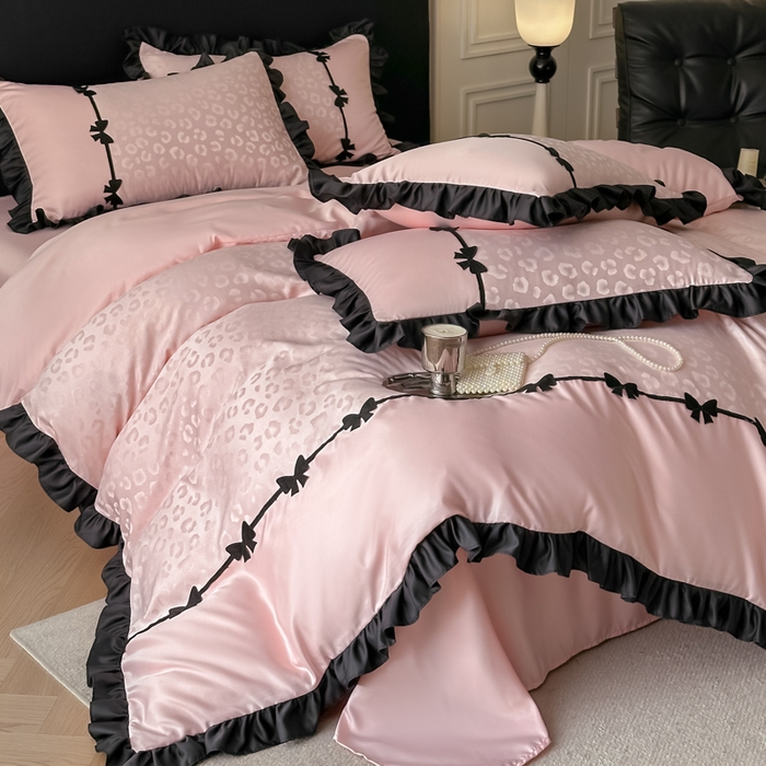 91家纺网 家纺一手货源 找家纺 （总）首尔家纺 2026新款水洗真丝拼接款豹纹提花四件套